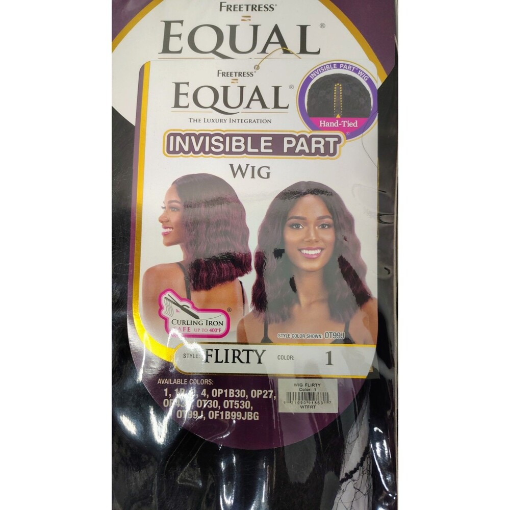 Freetress Equal Flirty Invisible Part Wig Color 1 Black Hand-Tied Heat Safe NWT